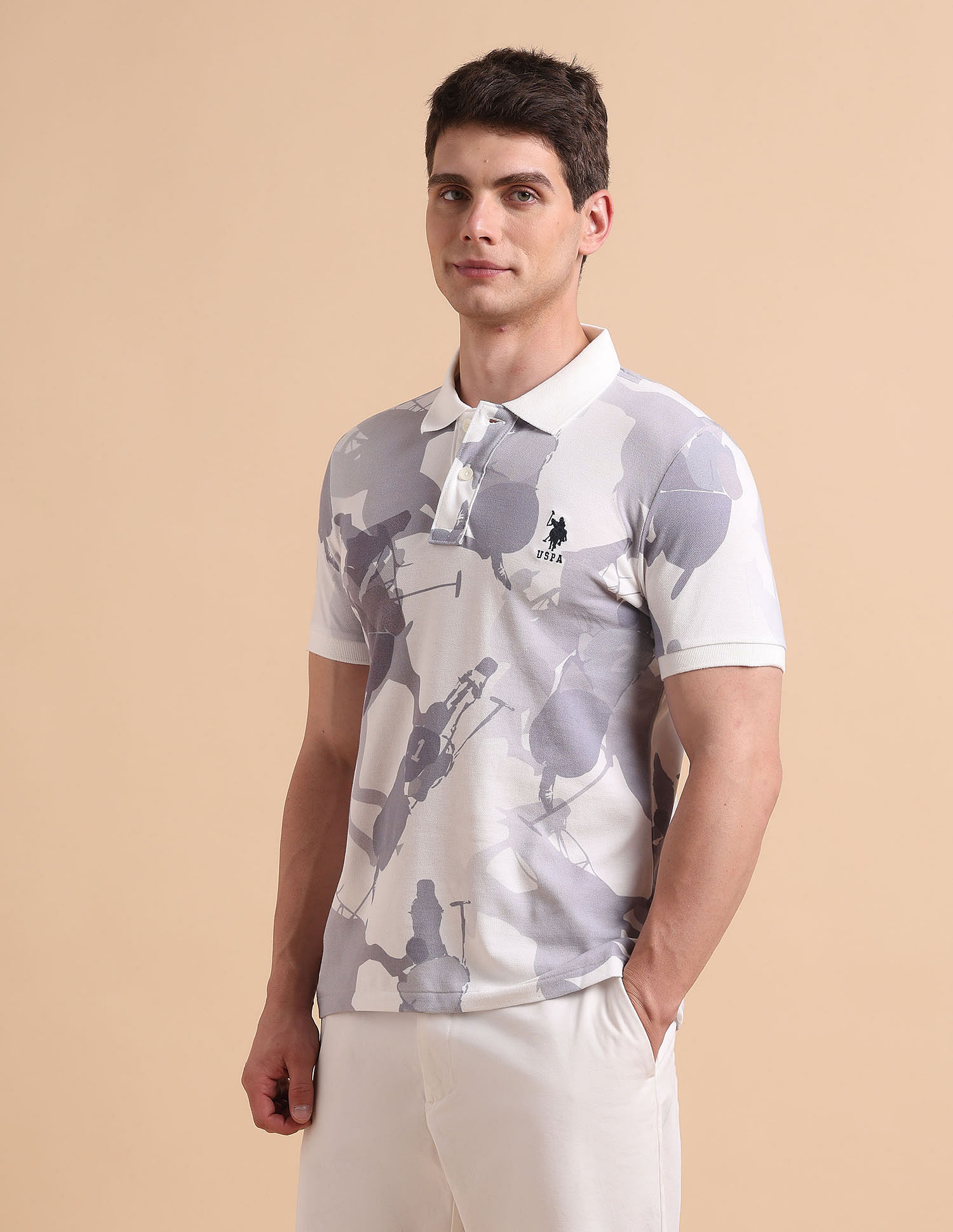 U.S. Polo Assn. Denim Co. All-Over Printed Pure Cotton Polo Shirt