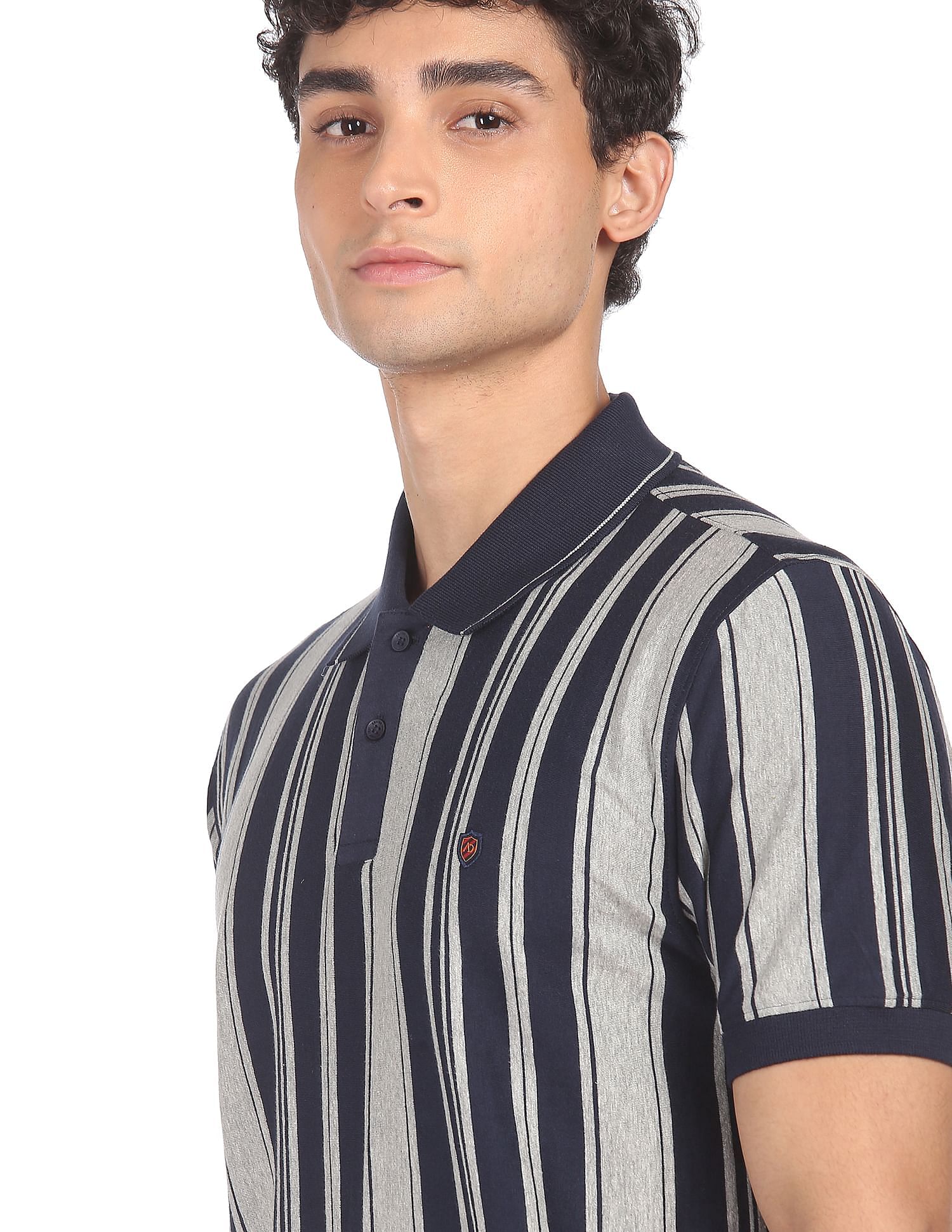 AD by Arvind Cotton Vertical Striped Polo Shirt