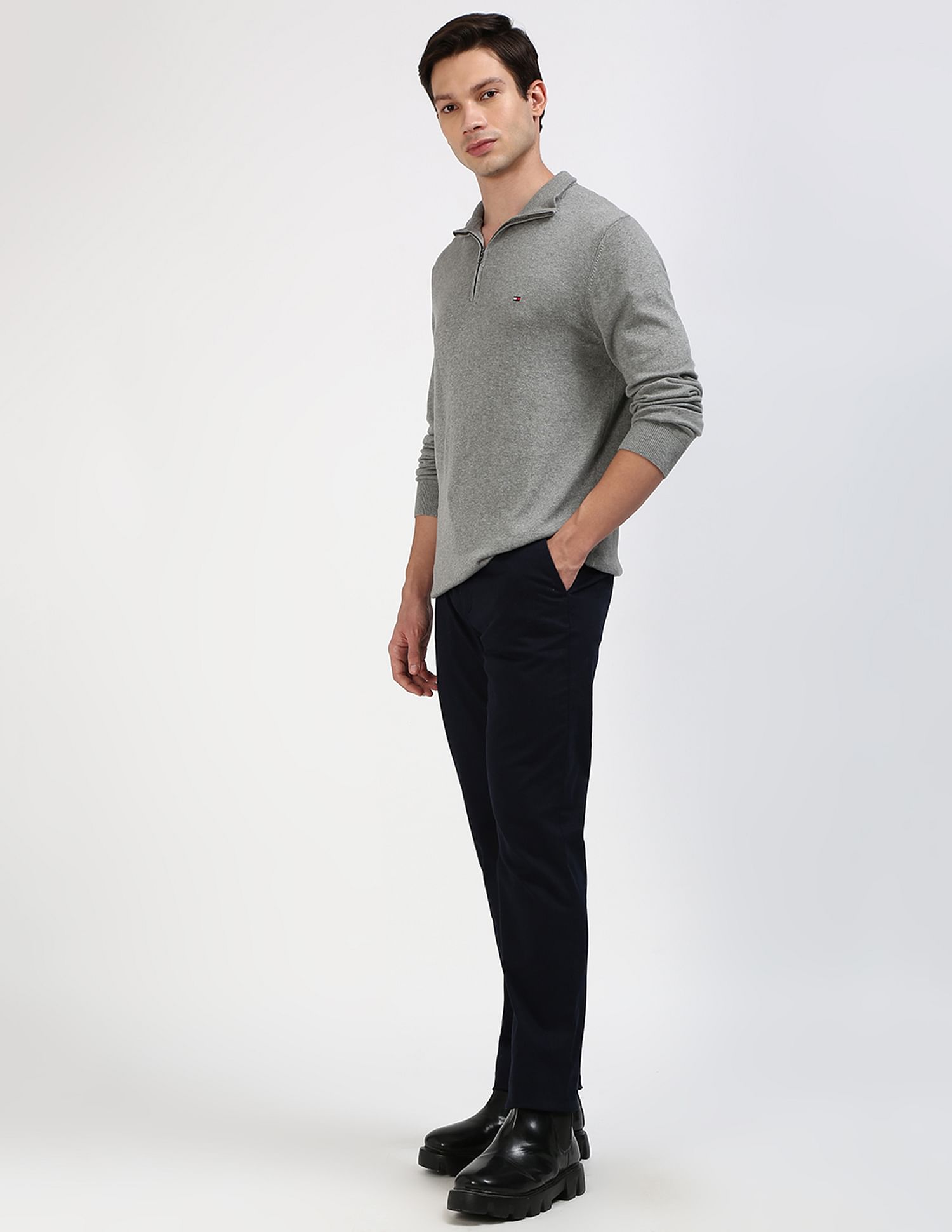 Tommy Hilfiger Cotton Zip Mock Neck Sweater