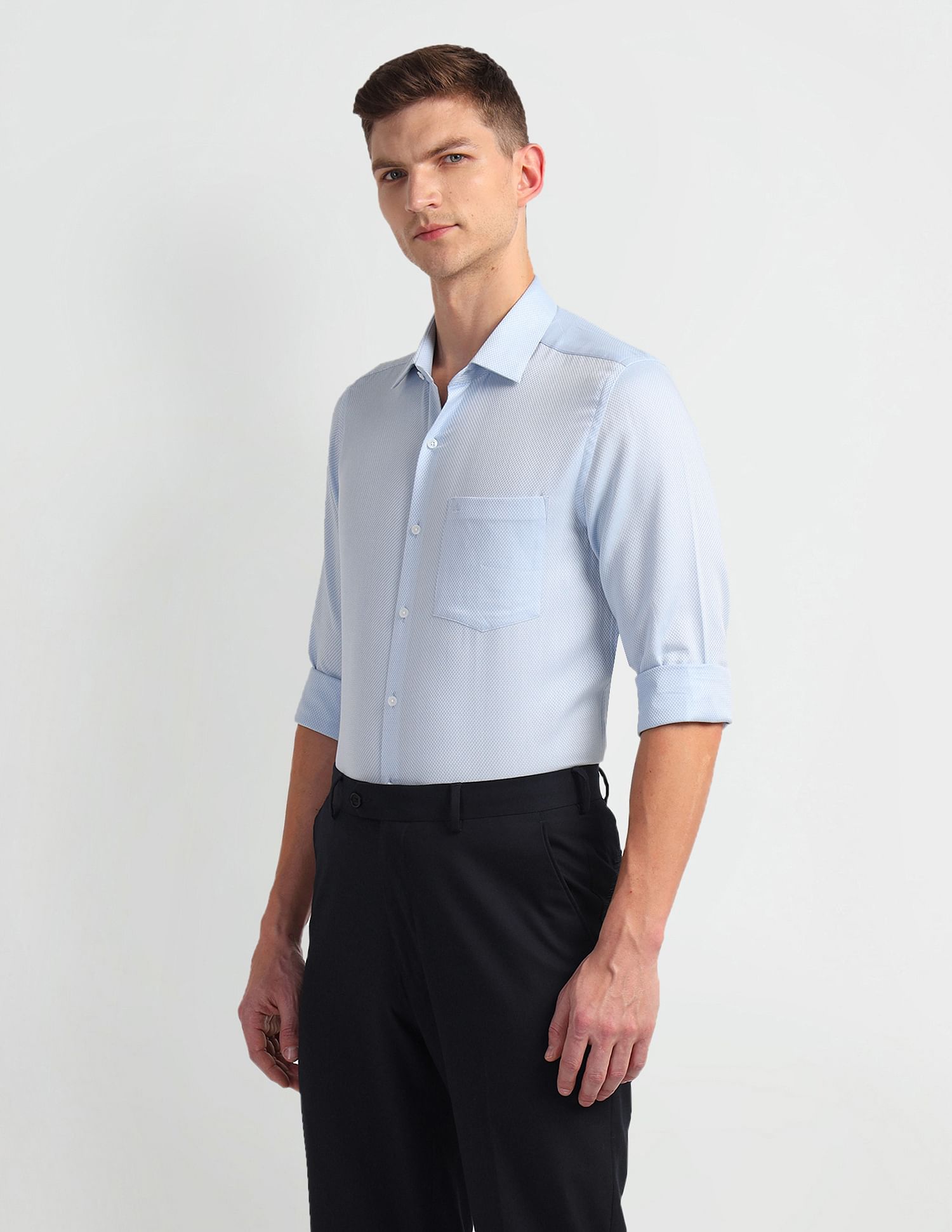 Arrow Patterned Dobby Cotton Shirt