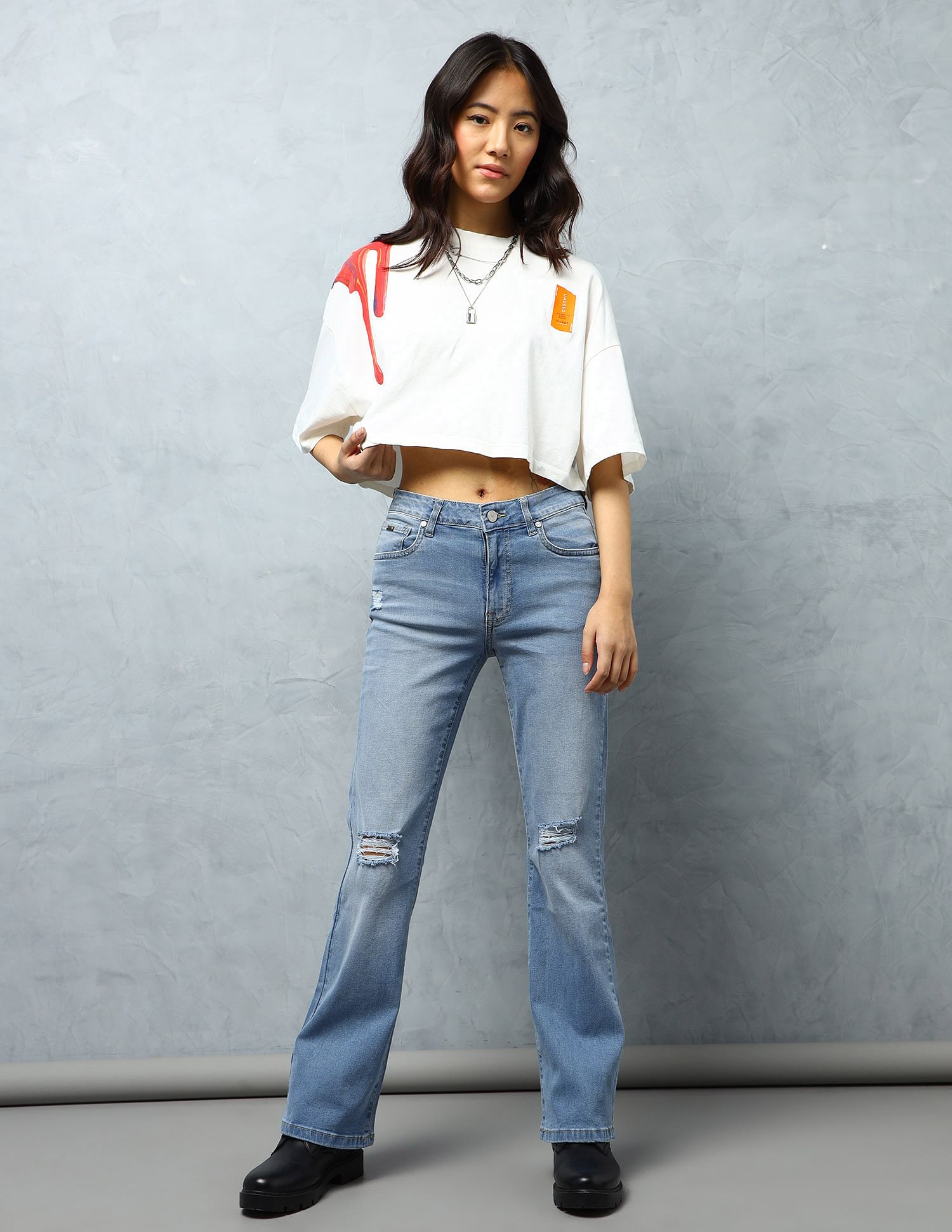 Flying Machine Women Mid Rise Skinny Bootcut Jeans