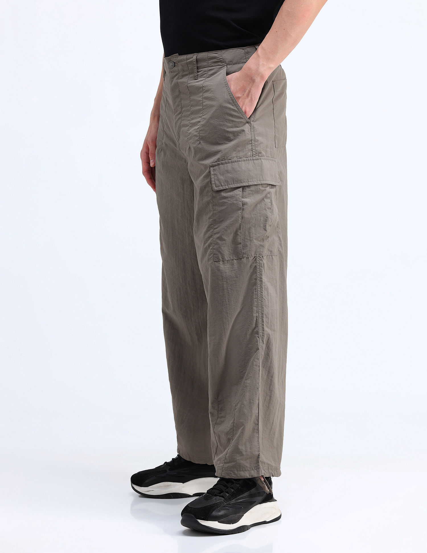 Flying Machine Mid Rise Solid Loose Fit Cargos