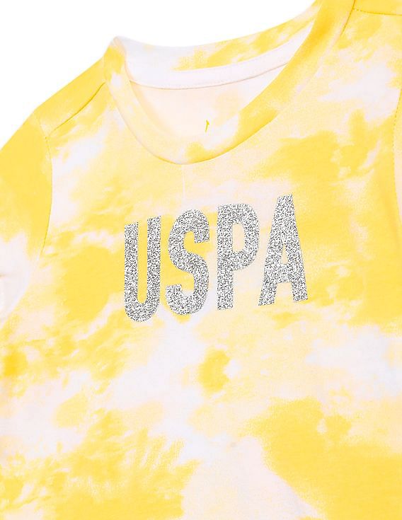 U.S. Polo Assn. Kids Girls Crew Neck Tie And Dye Print T-Shirt