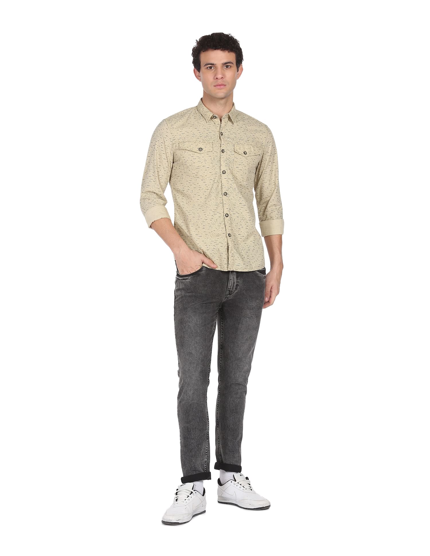Flying Machine Double Patch Pocket Abstract Print Shirt