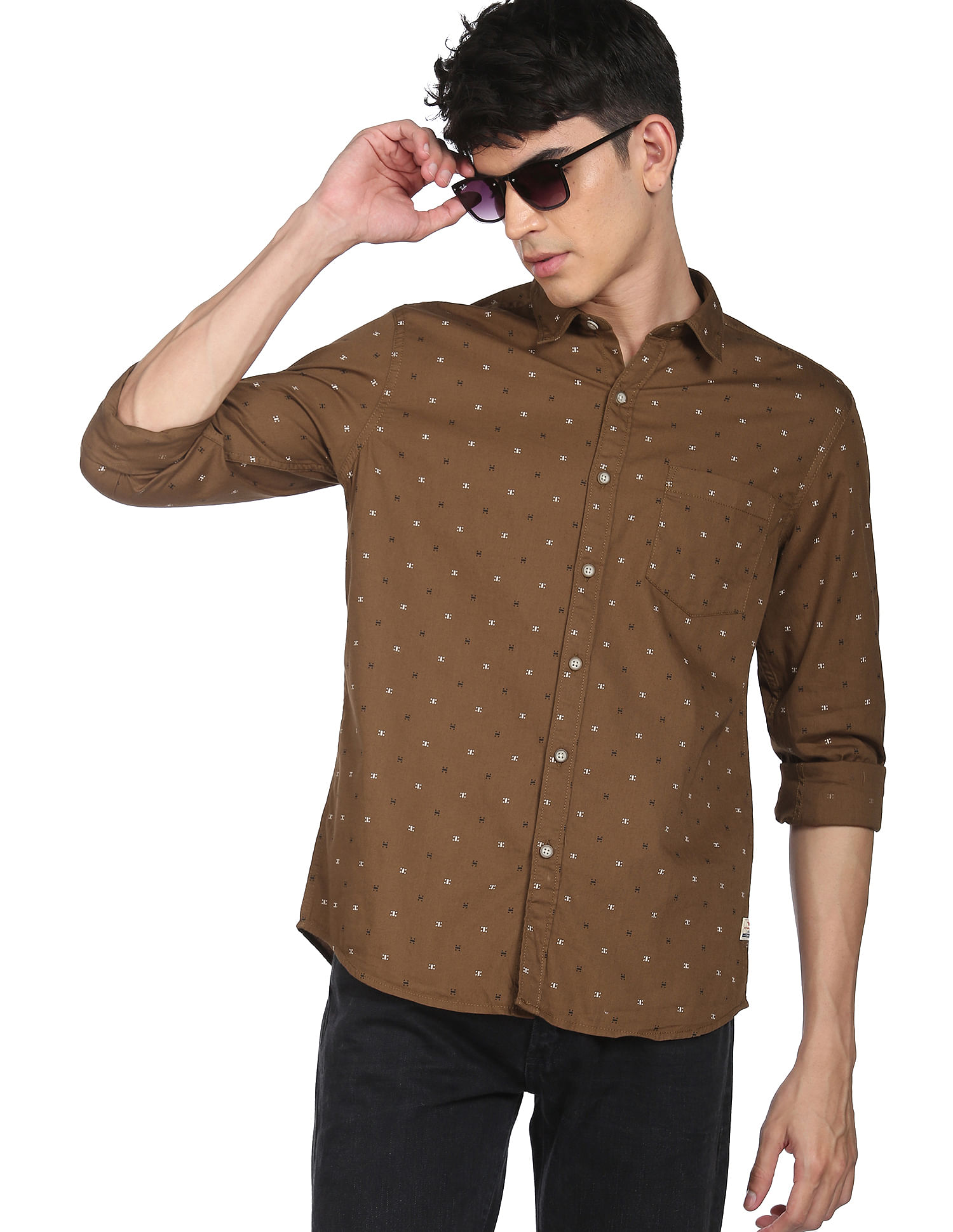 Flying Machine Cotton Geometric Print Shirt