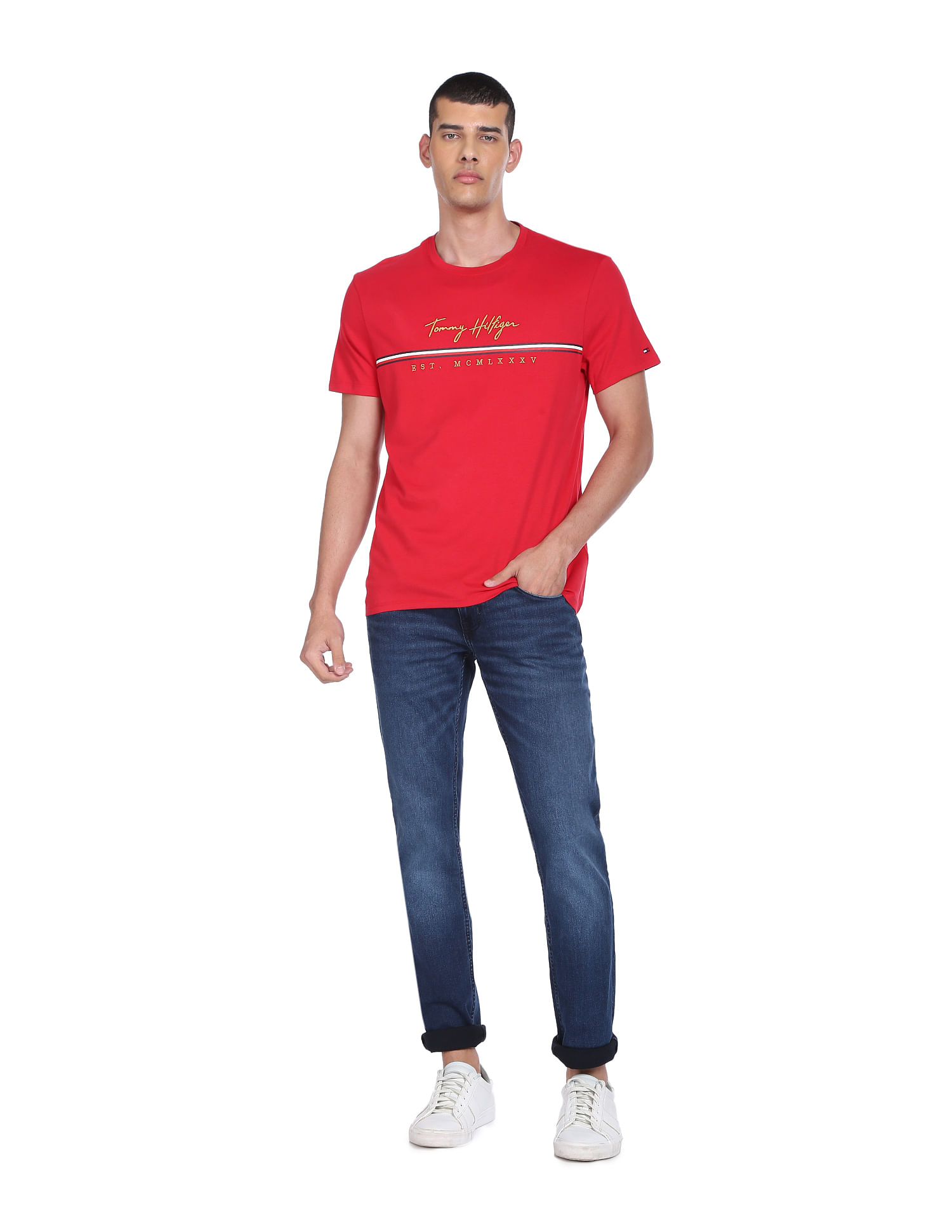 Tommy Hilfiger Men Dark Blue Stone Wash Scanton Slim Fit Jeans