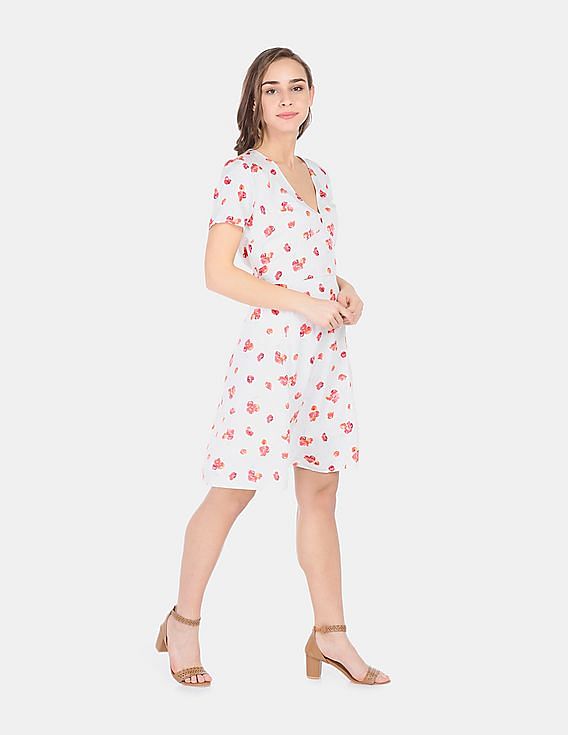 Buy Gap Women White Short Sleeve Floral Print Fit And Flare Dress Nnnow Com