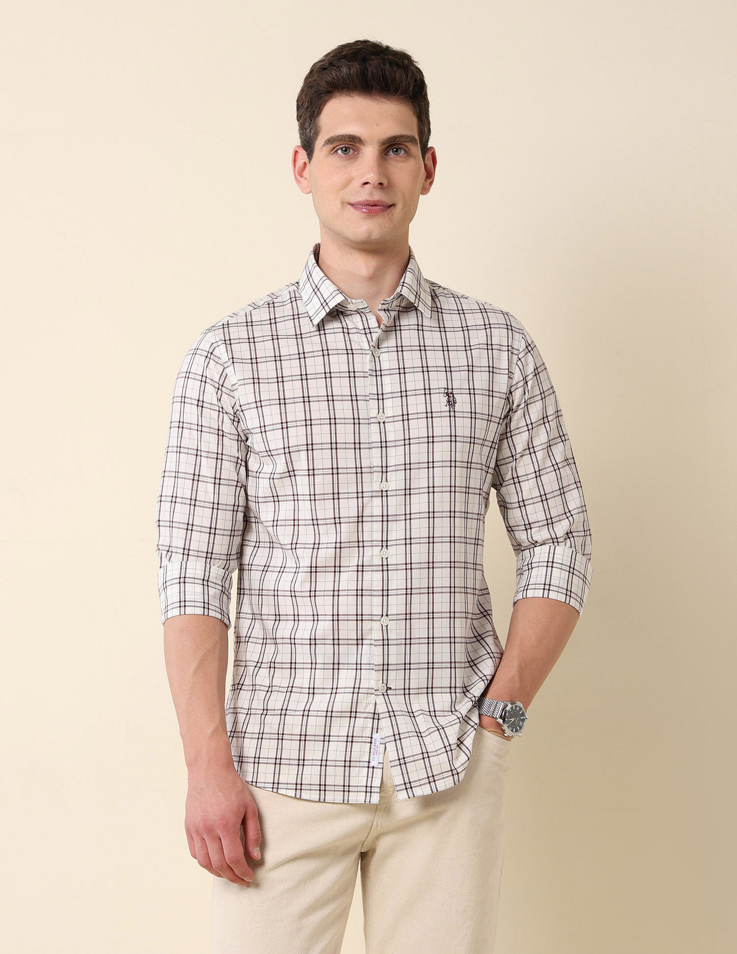 U.S. Polo Assn. Grid Tattersall Checked Tailored Fit Shirt