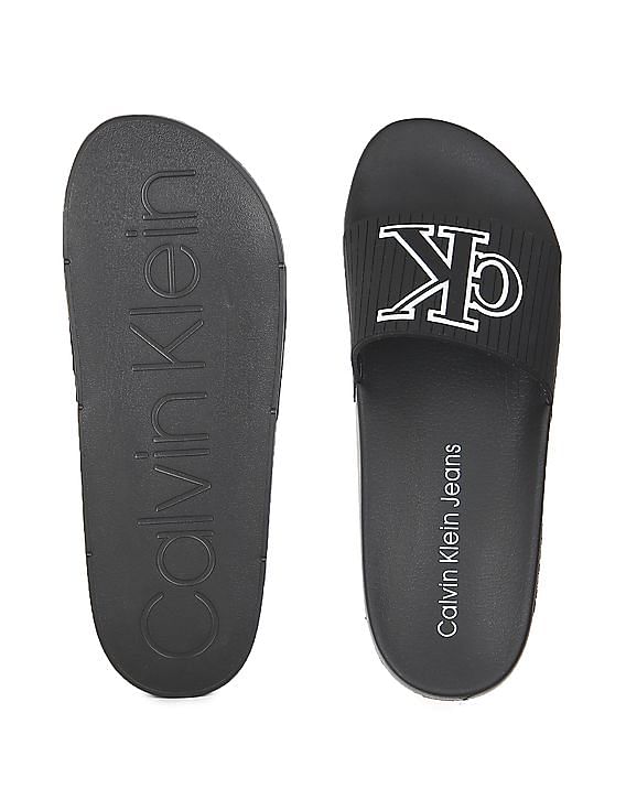 Buy Calvin Klein Men Black Open Toe Brand Logo Embossed Slides