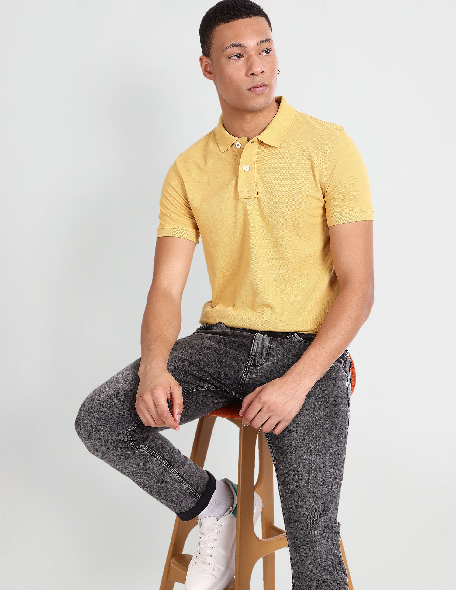 Flying Machine Solid Cotton Polo Shirt