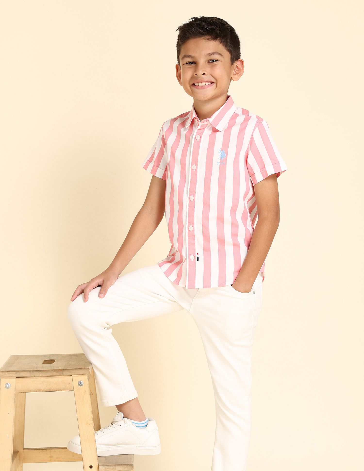 U.S. Polo Assn. Kids Boys Vertical Stripe Twill Shirt