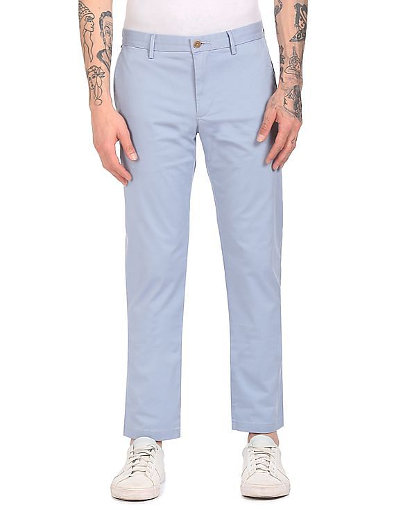 Tommy Hilfiger Men Blue Denton Regular Fit Solid Casual Trousers