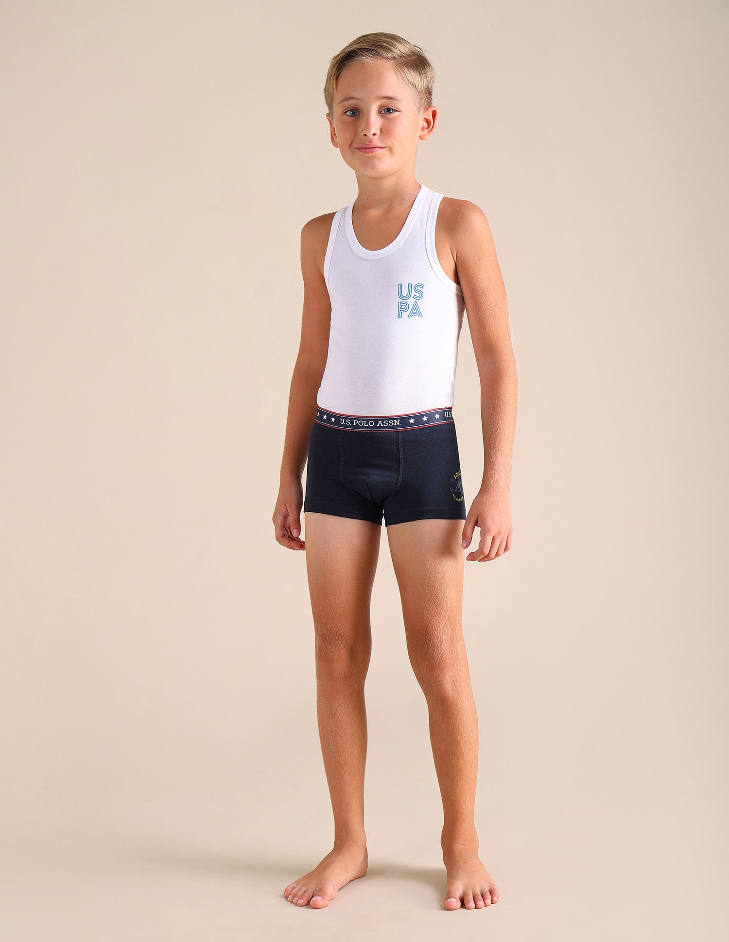 USPA Innerwear Boys Solid Cotton Spandex EKT03 Trunks - Pack Of 2