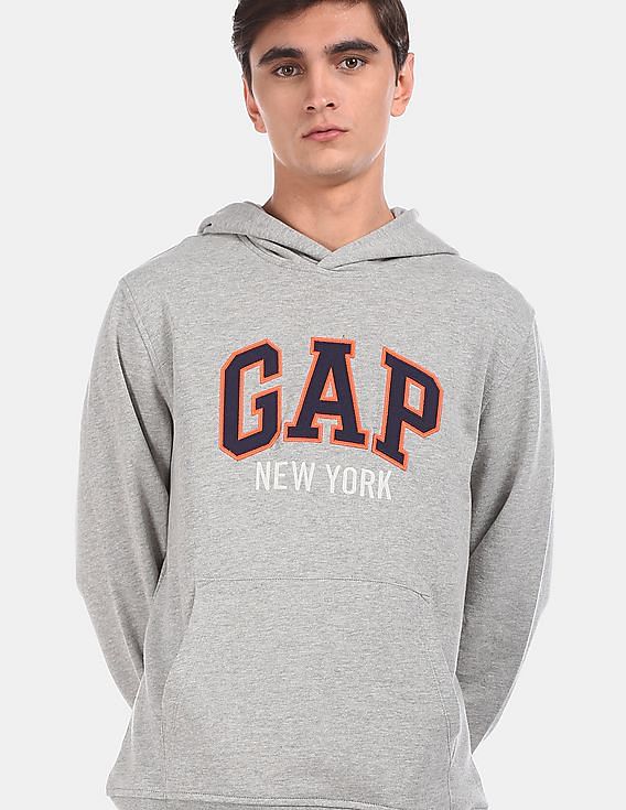 Buy GAP Men Light Grey Hood Brand Applique Sweatshirt 