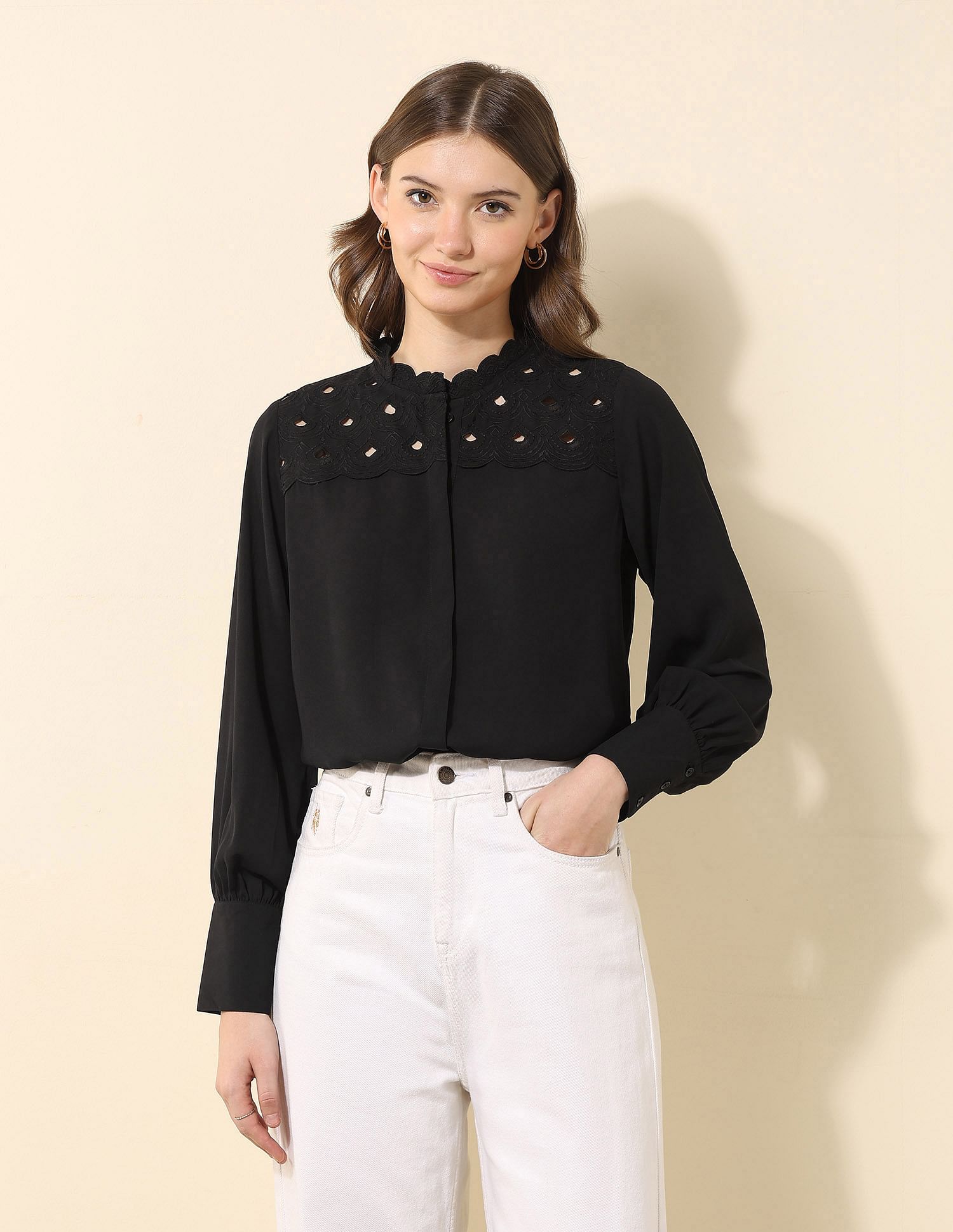 U.S. Polo Assn. Women Embroidered Yoke Top
