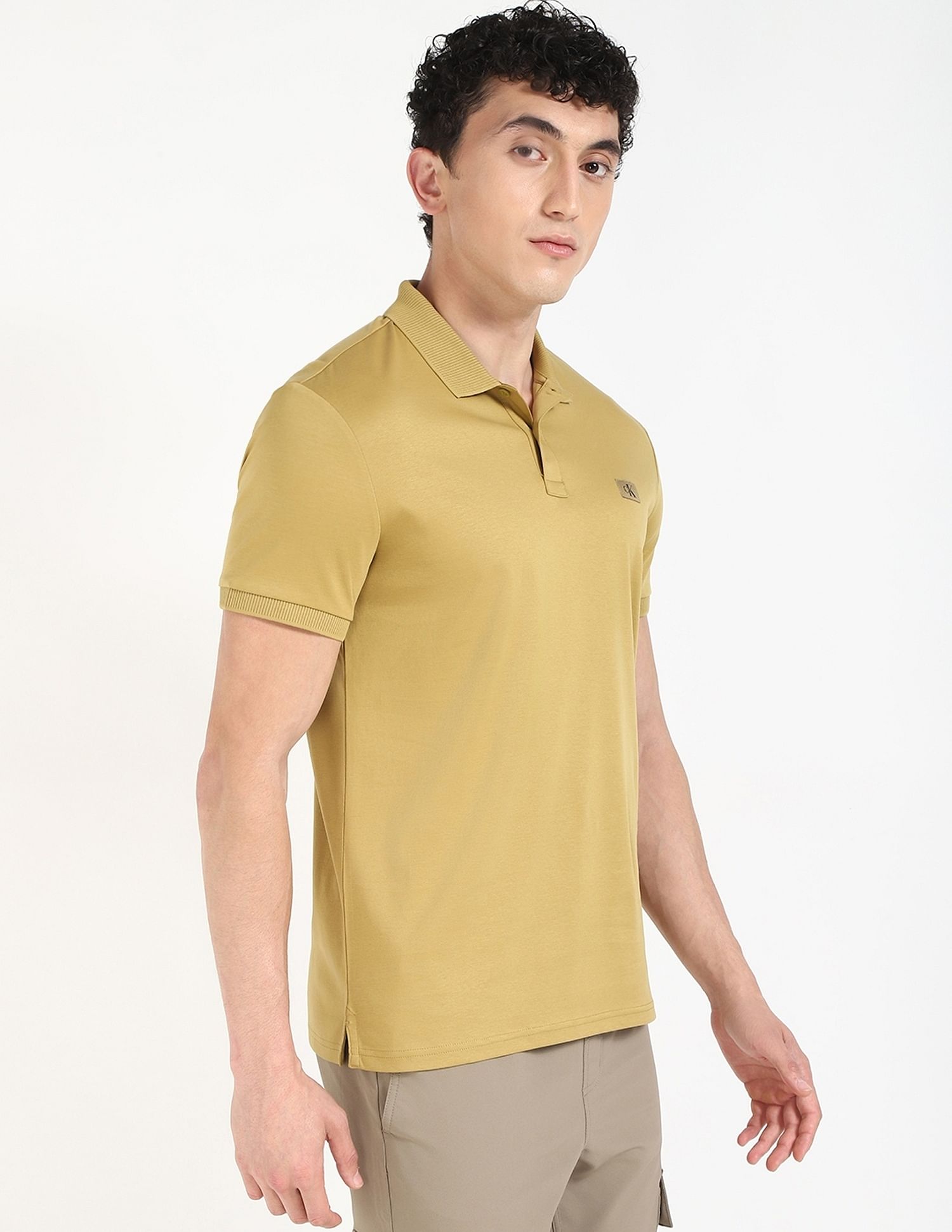 Calvin Klein Jeans Solid Regular-Fit Cotton Polo T-Shirt