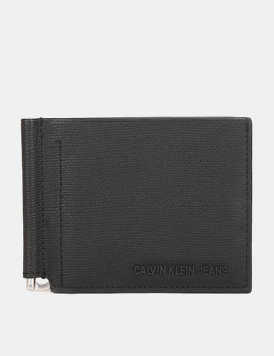 Buy Calvin Klein Men Black Textured Bi-Fold Leather Money Clip Wallet -  