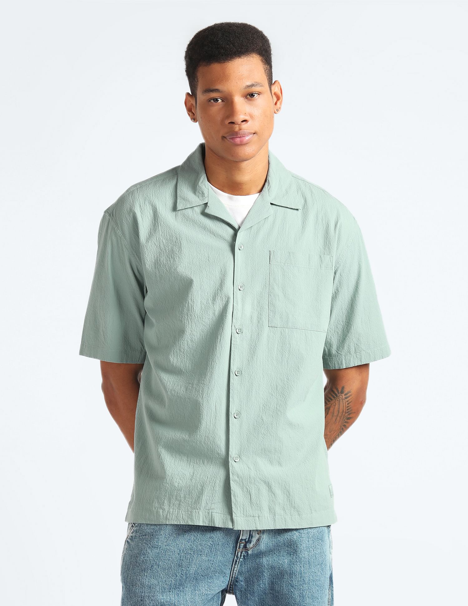 Flying Machine Cuban Collar Oversized Shirt