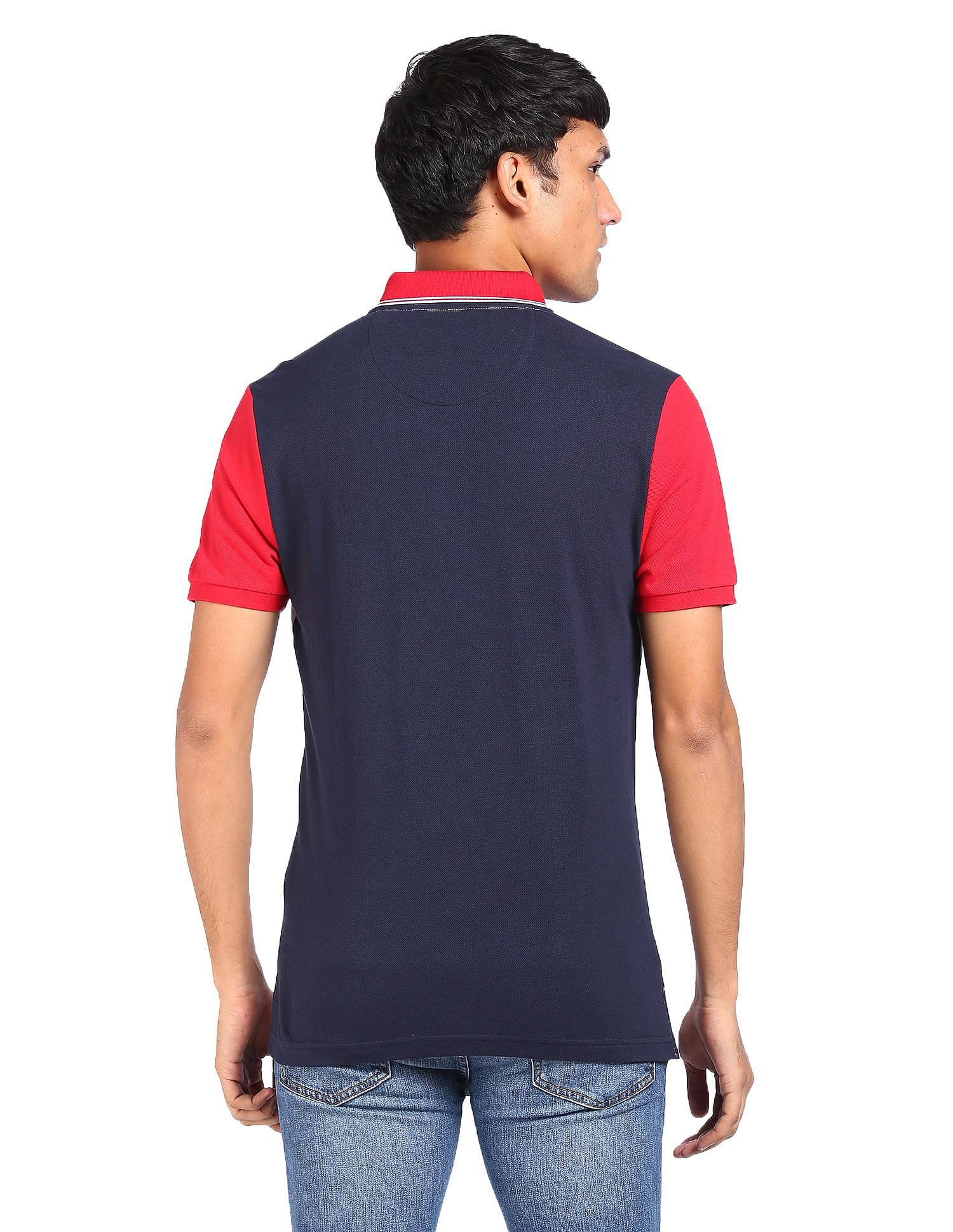 AD by Arvind Cotton Colour Block Polo Shirt