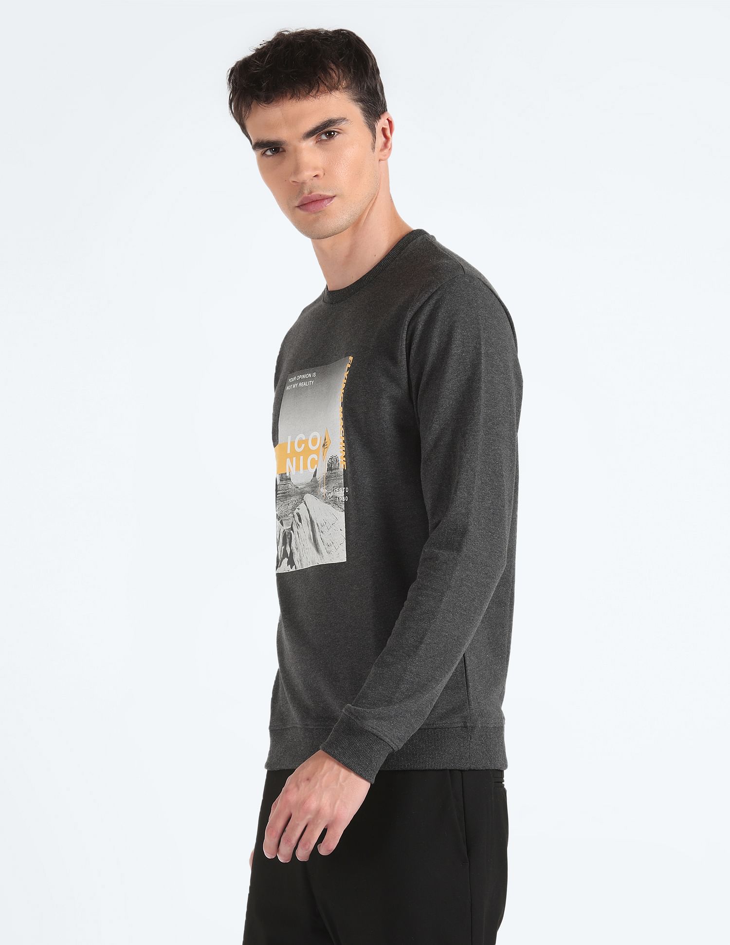 Flying Machine Crew Neck Graphic Print Sweatshirt