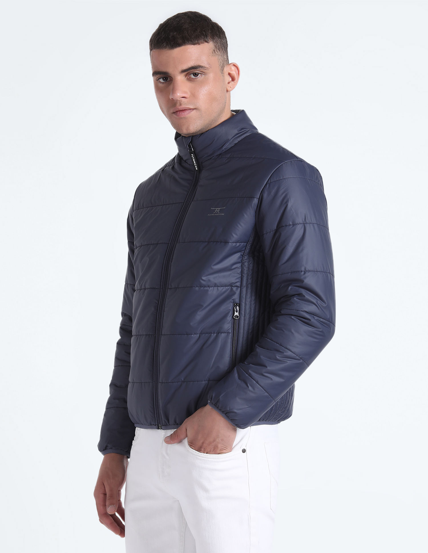 Flying Machine High Neck Solid Quilted Jacket