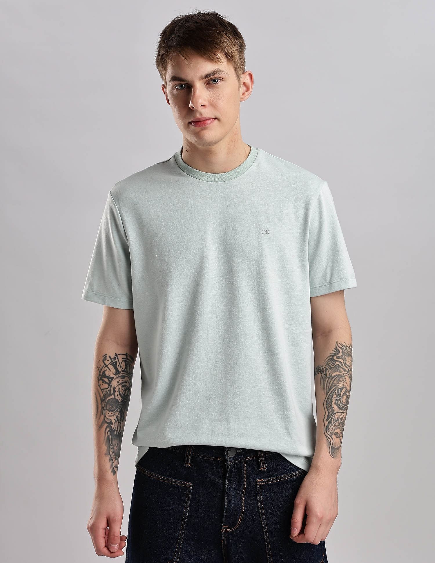 Calvin Klein Jeans Mens Blue Solid T-Shirts