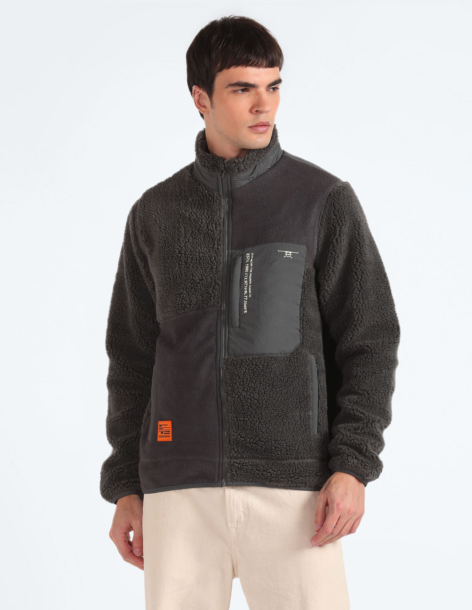 Flying Machine Colour Block Sherpa Jacket