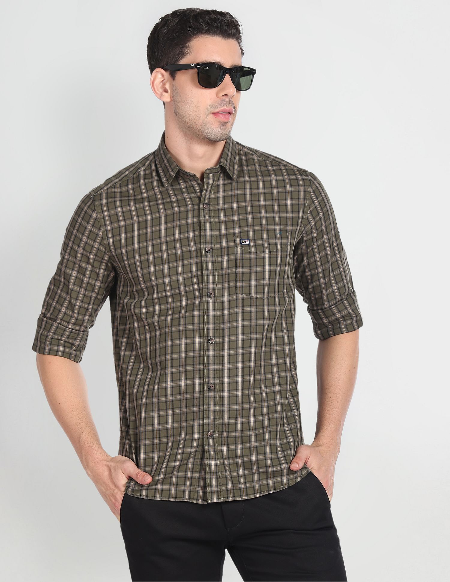 Arrow Sports Cutaway Collar Tartan Check Shirt