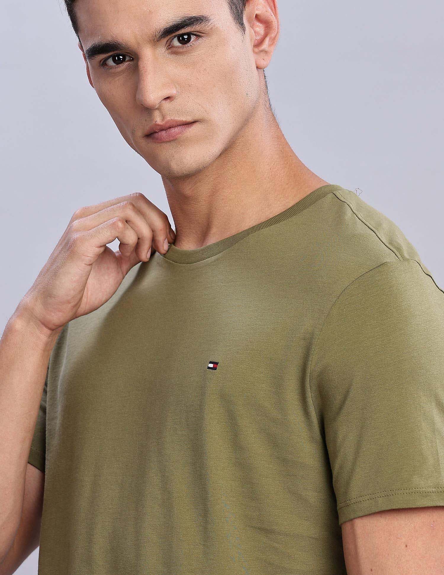 Tommy Hilfiger Mens Green Solid T-Shirt