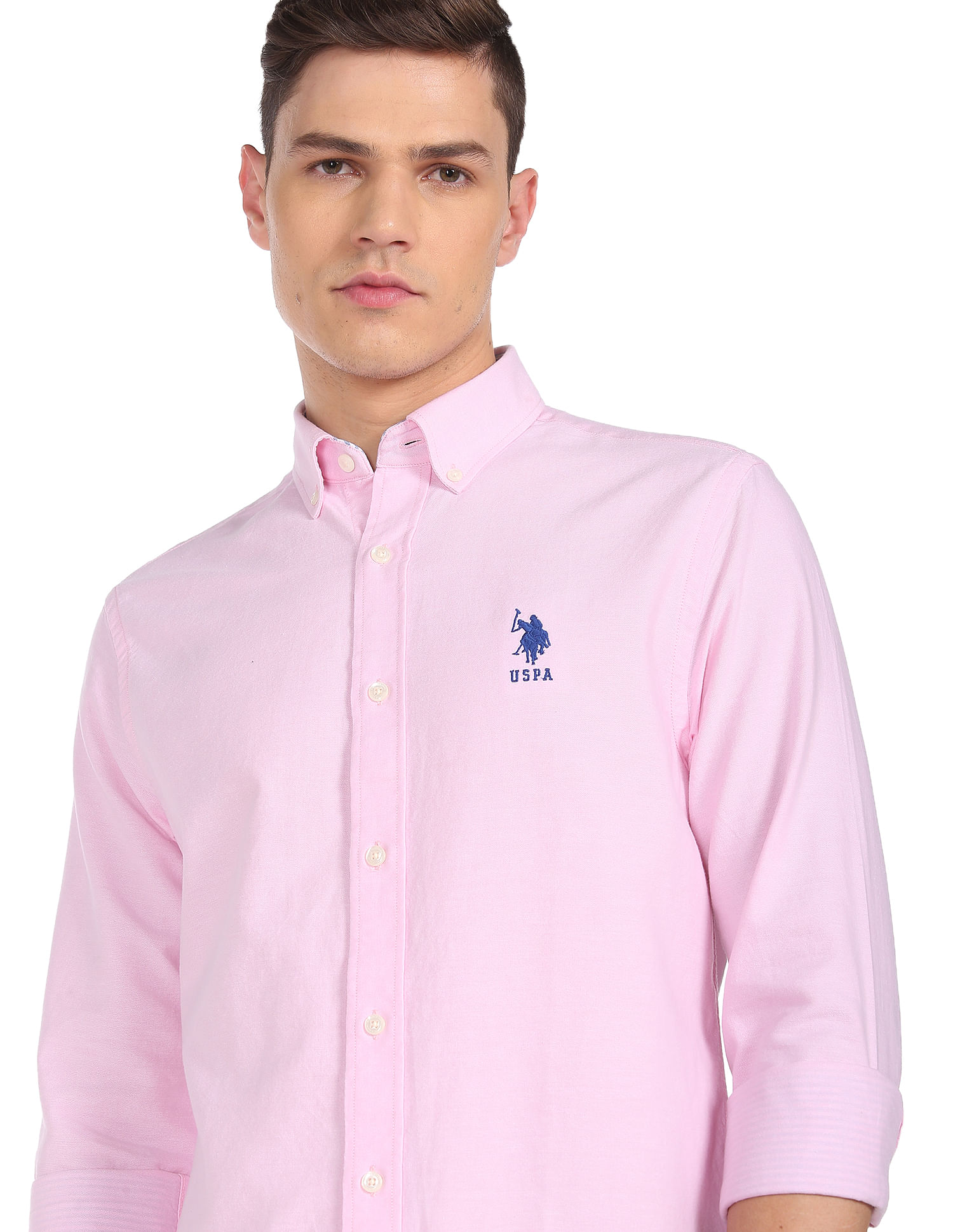 Buy . Polo Assn. Men Pink Button Down Collar Solid Casual Shirt -  