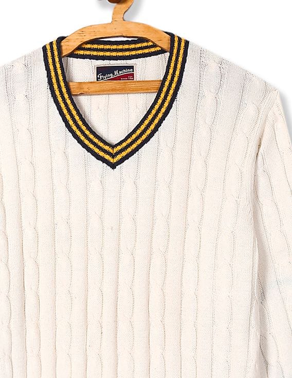 Buy Flying Machine V-Neck Cable Knit Sweater