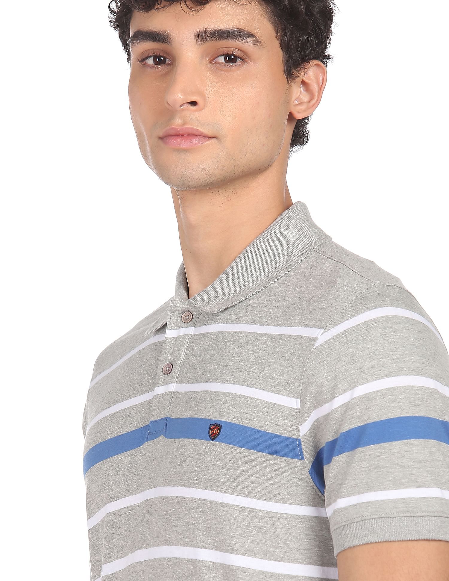AD by Arvind Cotton Horizontal Striped Polo Shirt