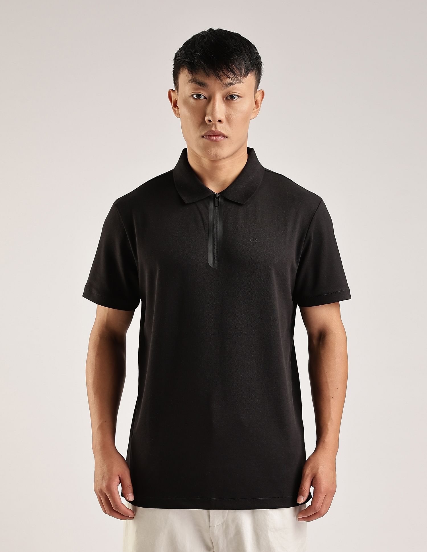 Calvin Klein Jeans Solid Regular-Fit Cotton Polo T-Shirt