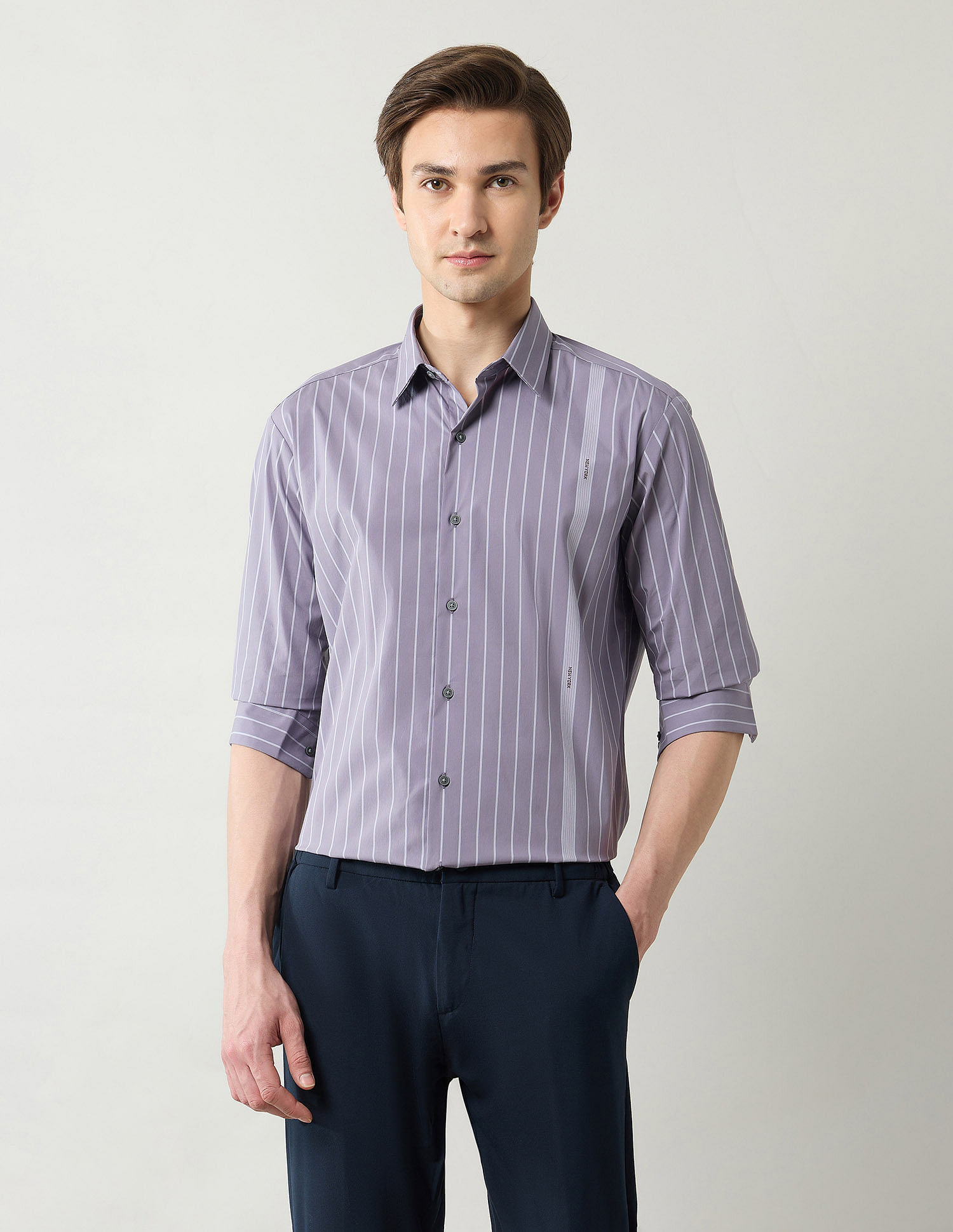 Arrow Newyork Pinstriped Slim Fit Shirt
