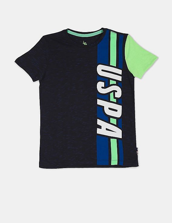 U.S. Polo Assn. Kids Boys Black Heathered Brand Logo T-Shirt