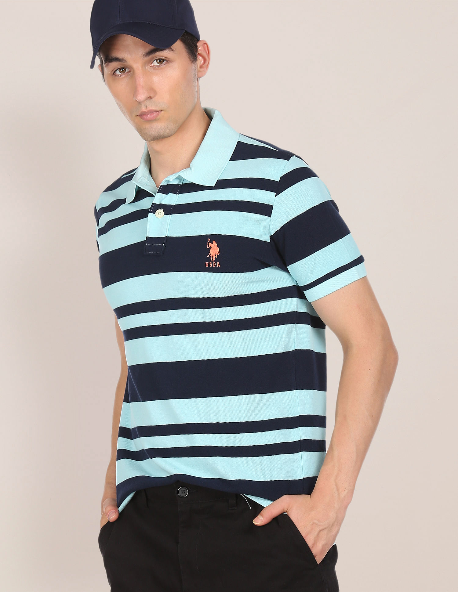 U.S. Polo Assn. Ribbed Collar Striped Polo Shirt