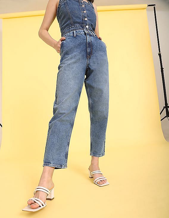 Flying Machine Women Mid Rise Acid Wash Boyfriend Slim Fit Jeans
