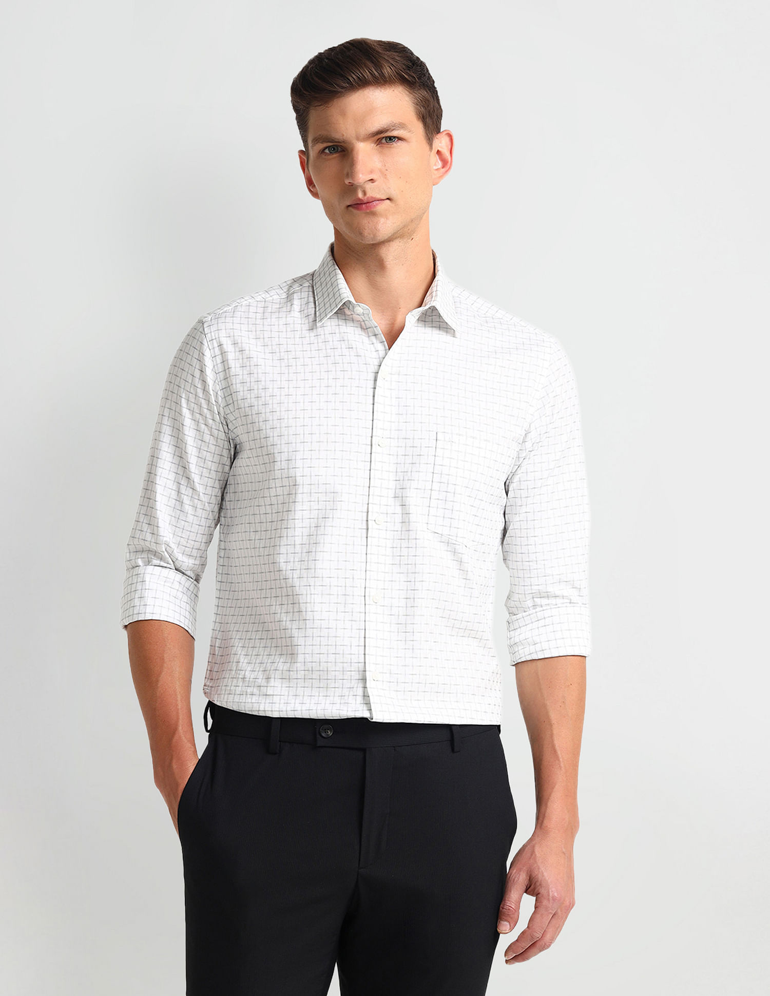 Arrow Manhattan Slim Windowpane Checked Shirt