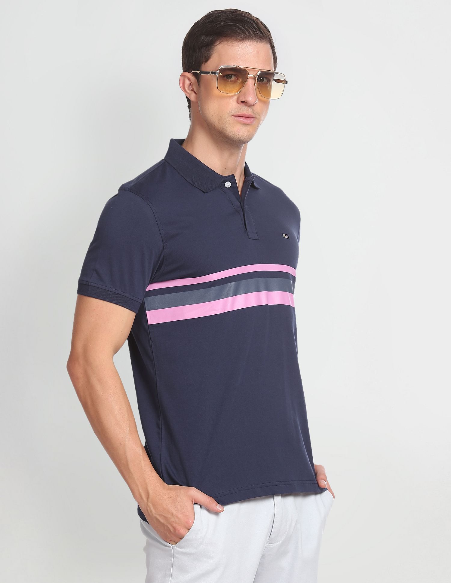 Arrow Sports Horizontal Stripe Cotton Polo Shirt