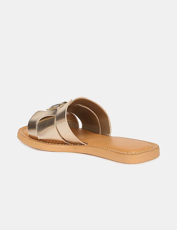 Gold tommy best sale hilfiger slides