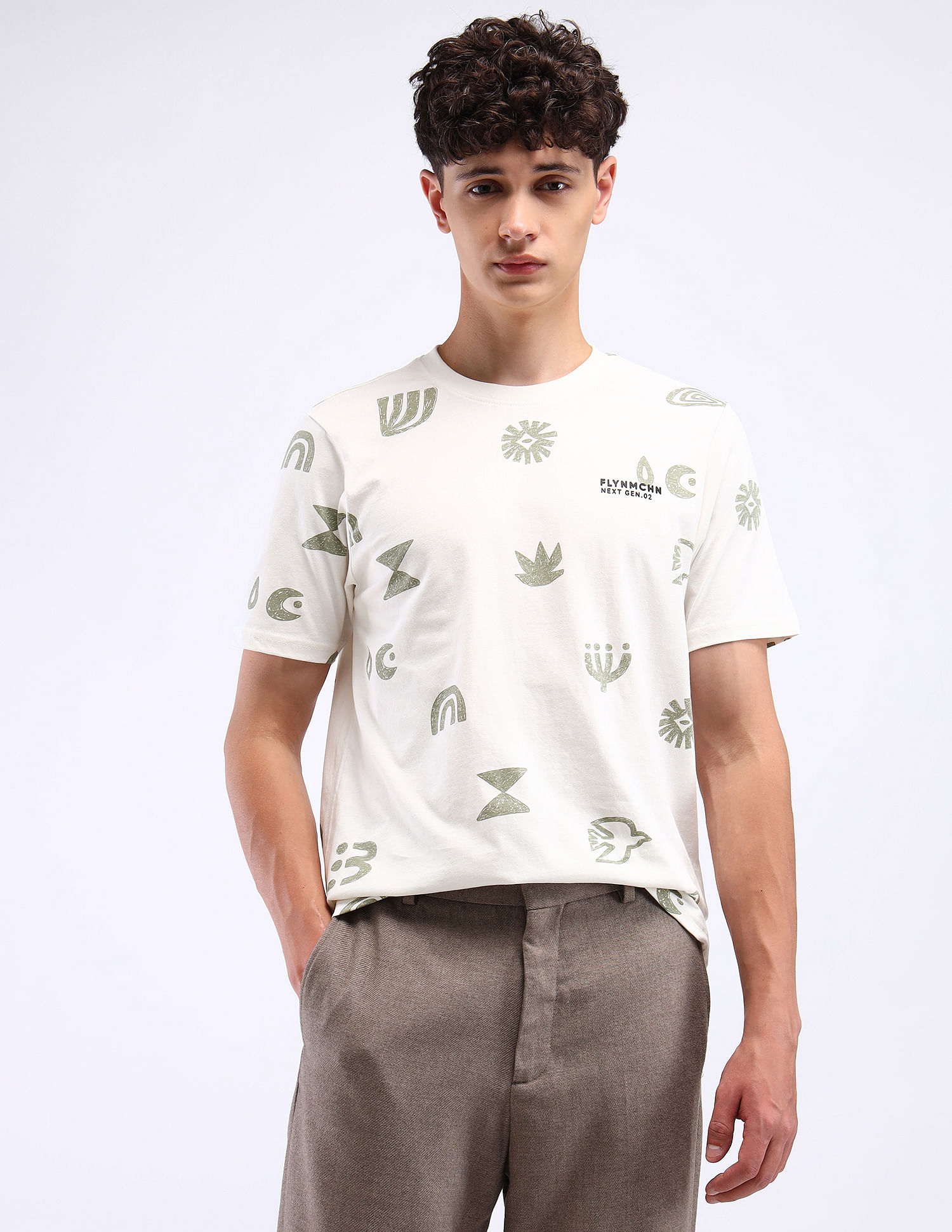 Flying Machine Abstract Print Cotton T-Shirt