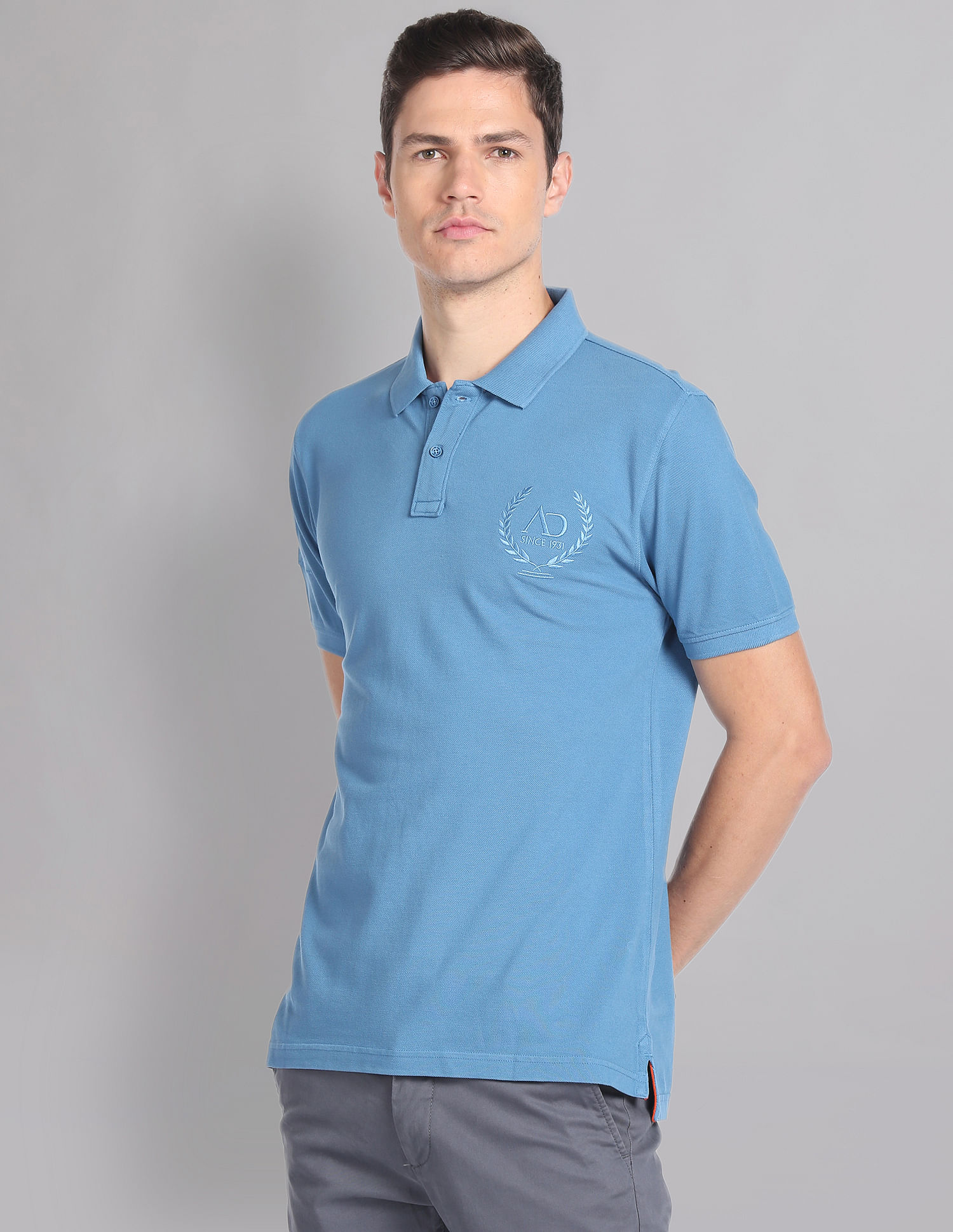AD by Arvind Embroidered Logo Cotton Polo Shirt