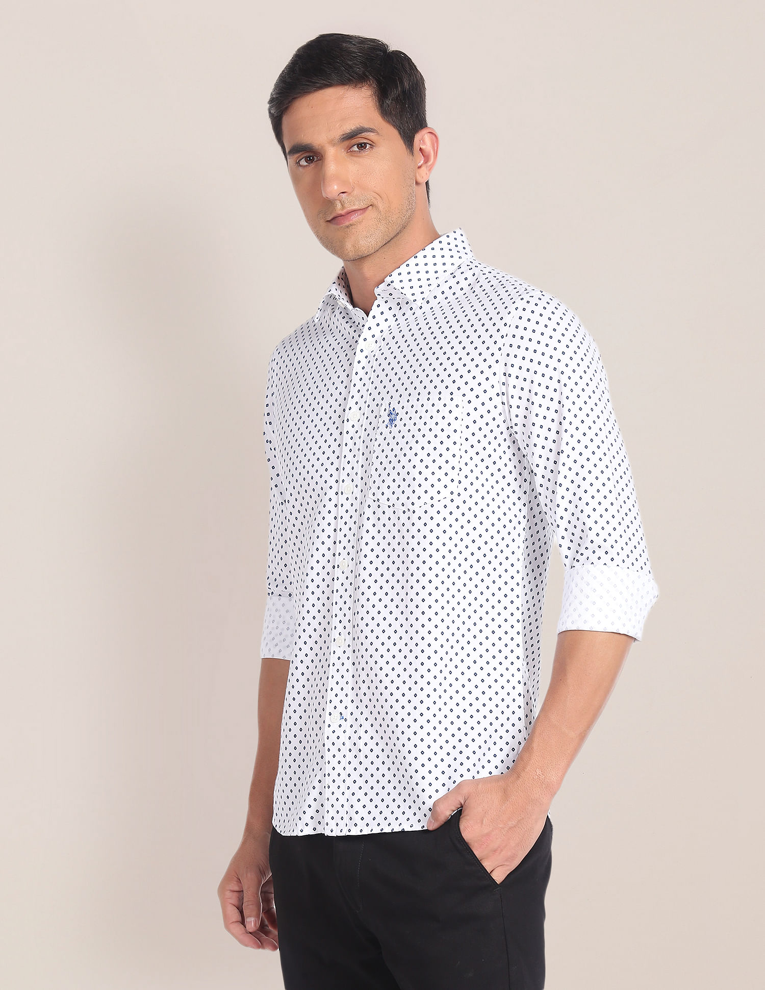 U.S. Polo Assn. Cutaway Collar Motif Print Shirt