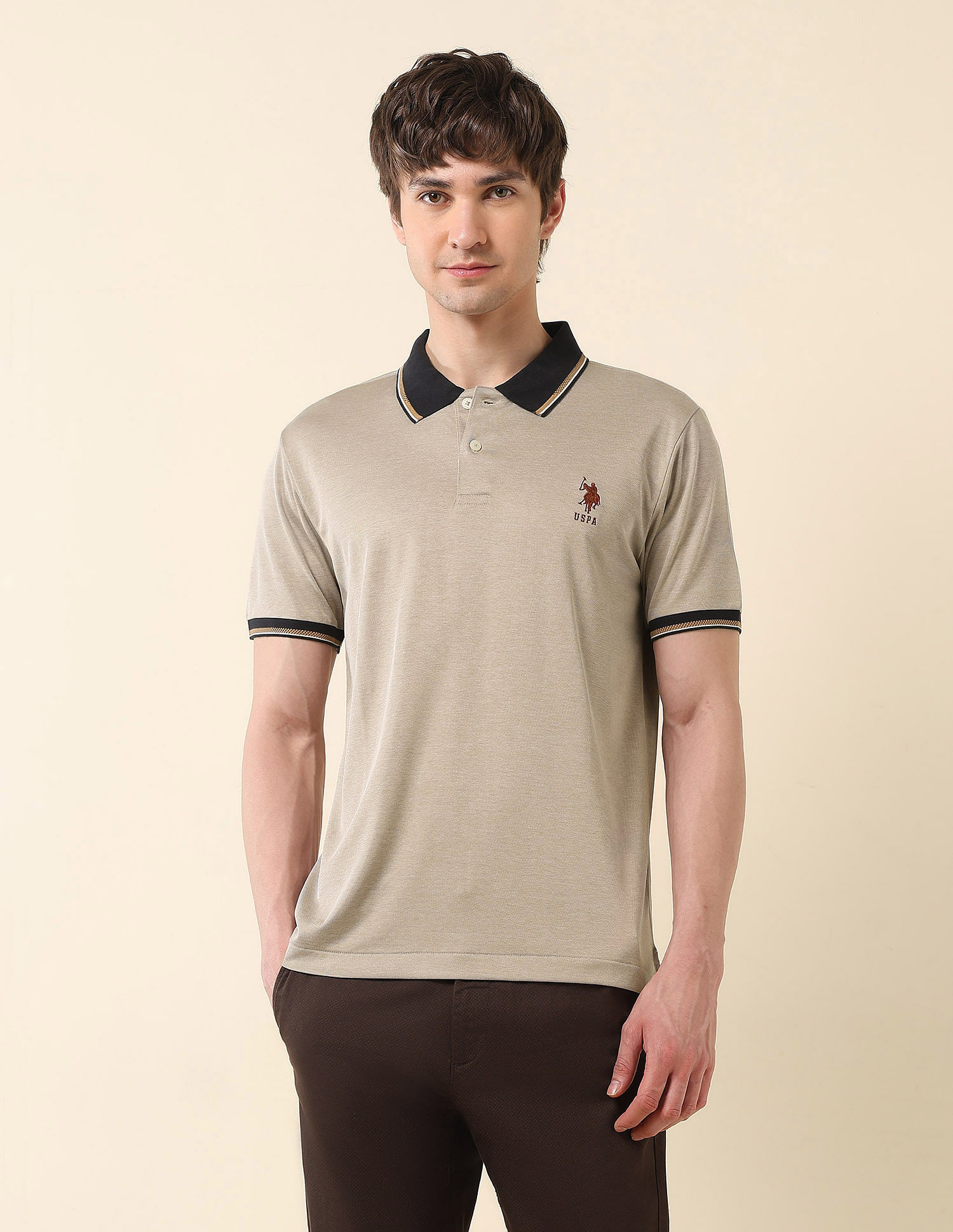 U.S. Polo Assn. Solid Slim Fit Varsity Polo Shirt