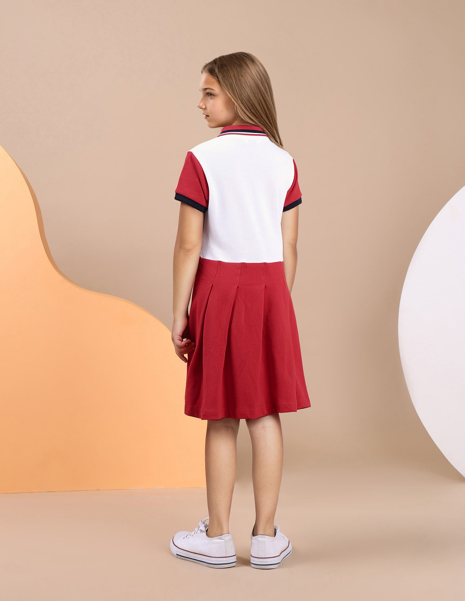 U.S. Polo Assn. Kids Girls Knife Pleat Cotton Dress