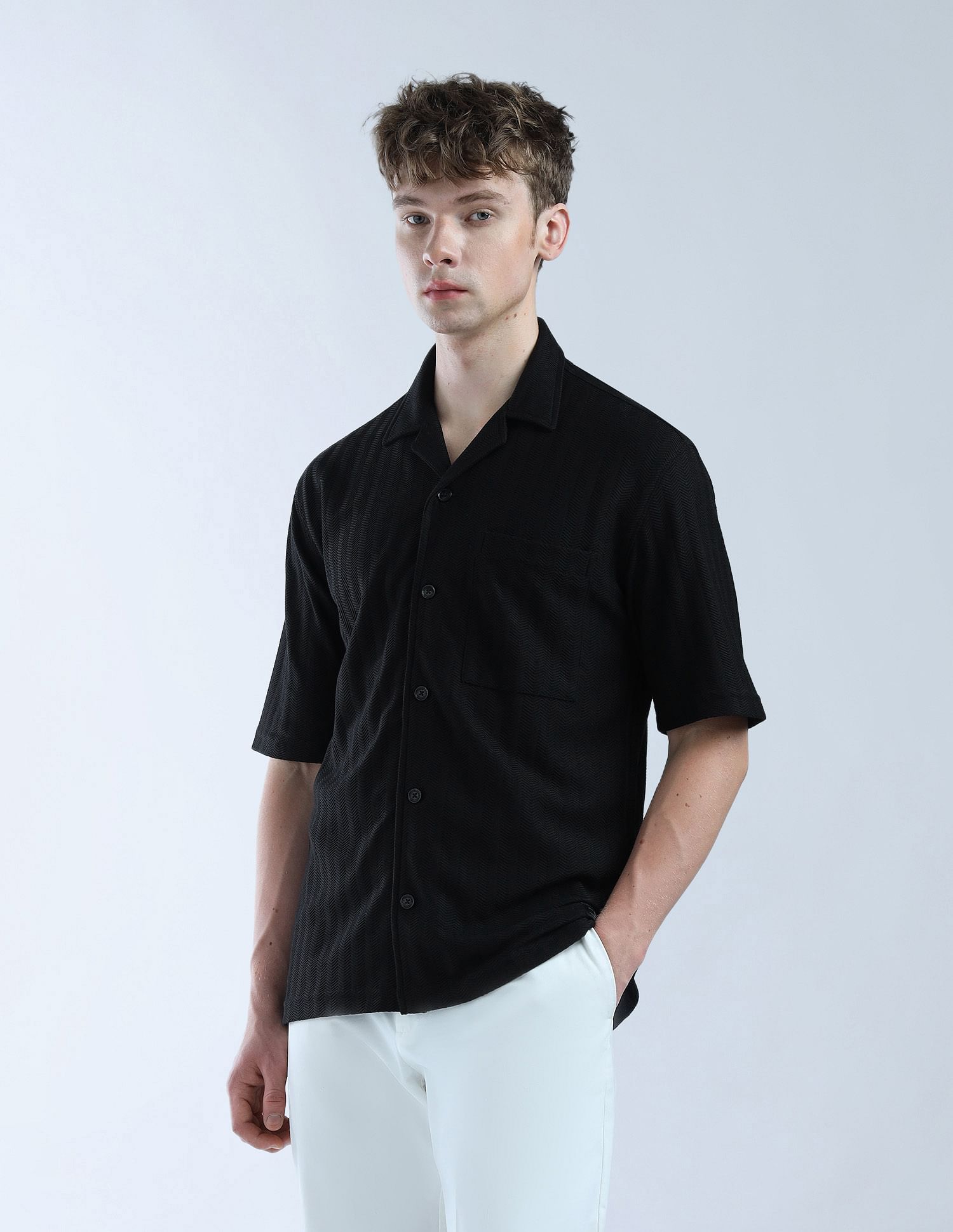 Flying Machine Oversized Fit Textured Color Of Home Shirt