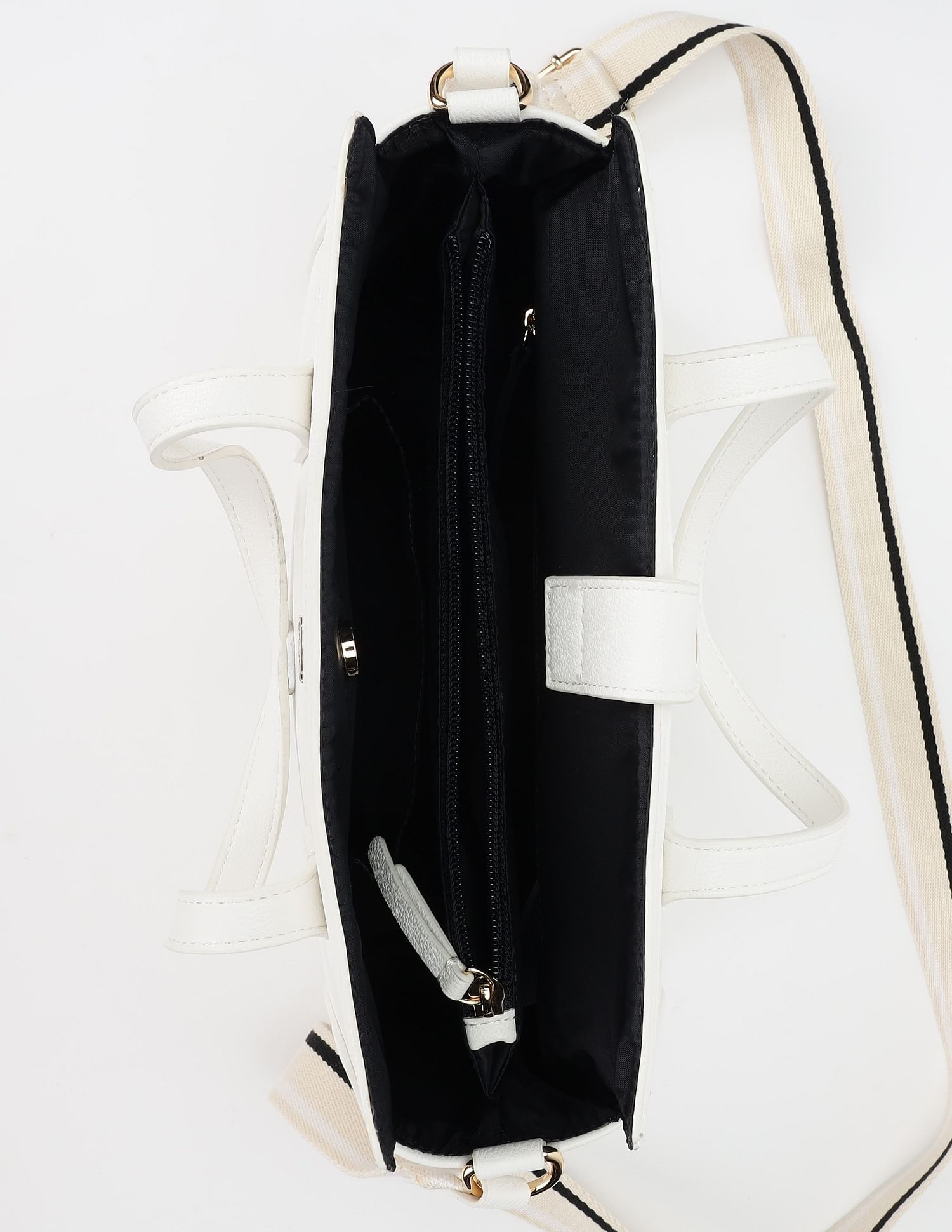 Tommy Hilfiger Solid White Cotton Handbags