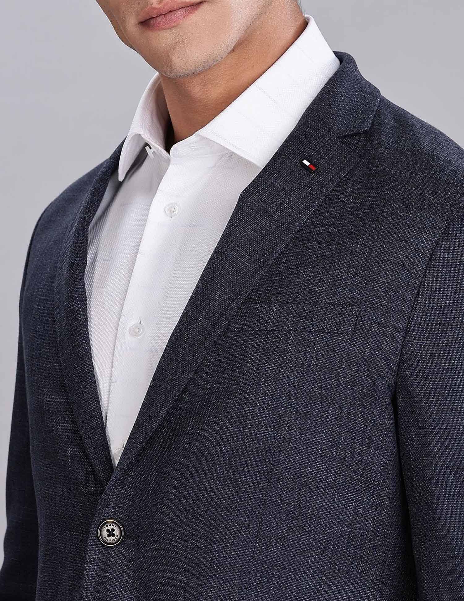 Tommy Hilfiger Solid Regular-Fit Polyester Single Breasted Blazer