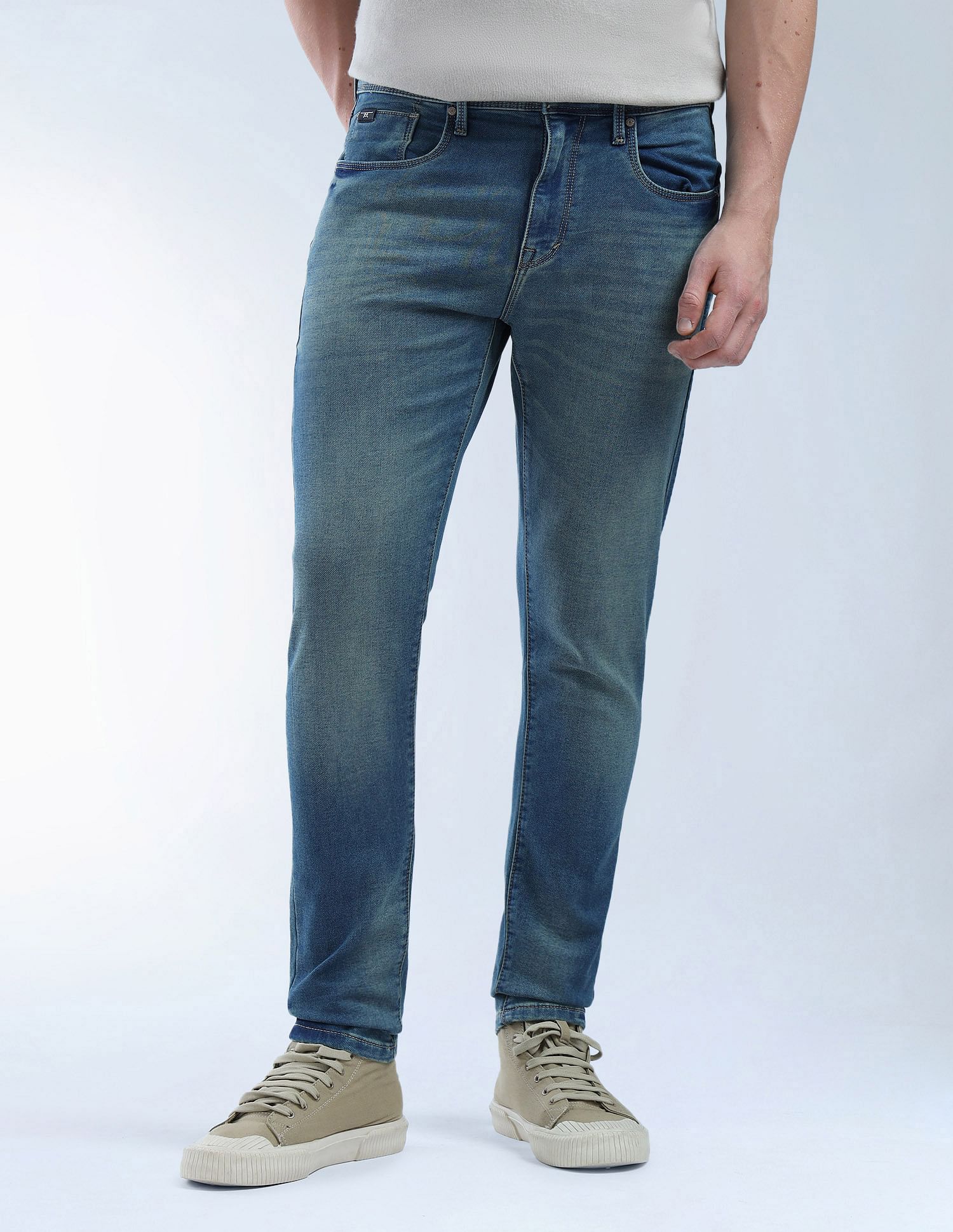 Flying Machine Slash Slim Tapered Fit Flex Knit Jeans
