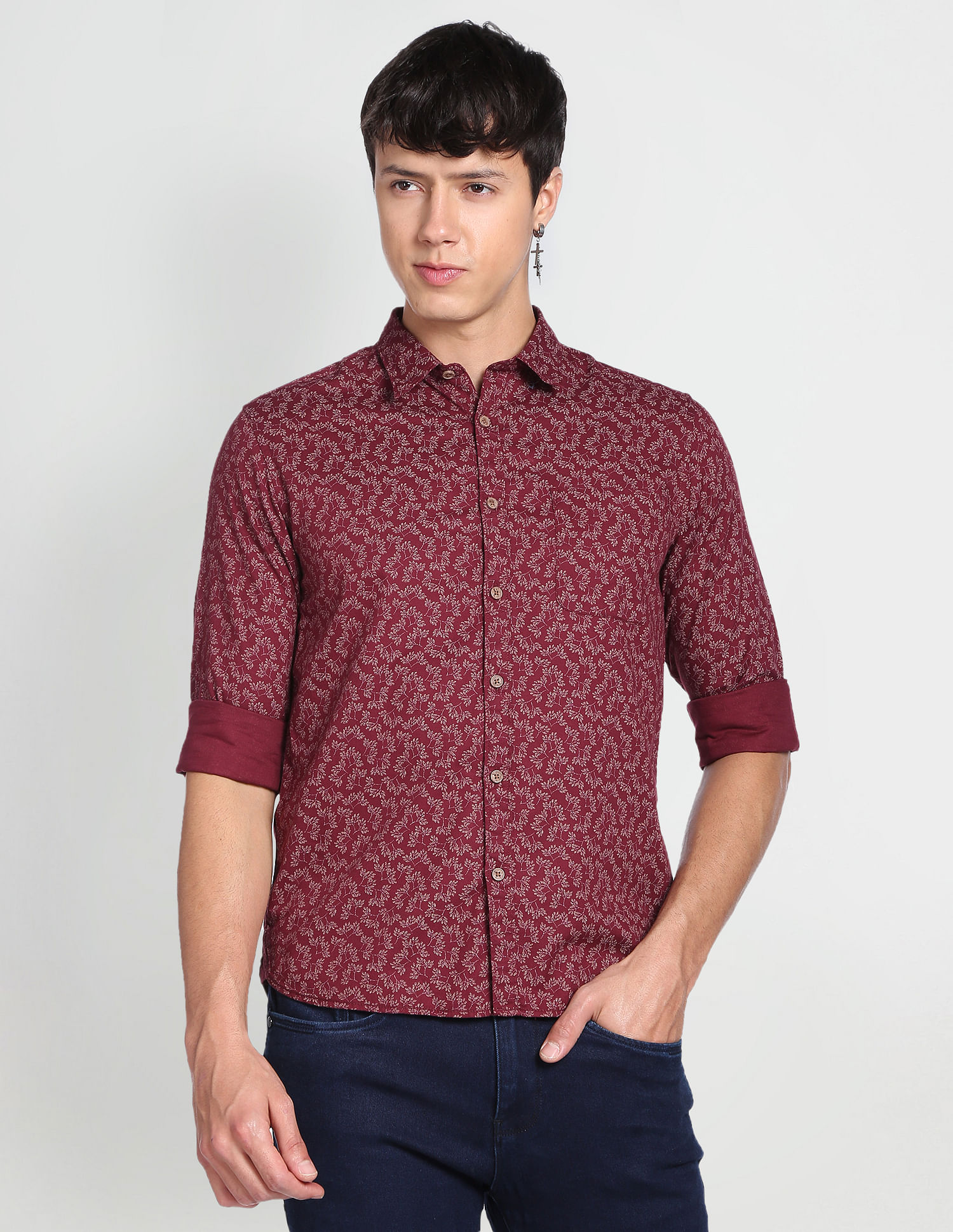 Flying Machine Floral Print Dobby Shirt